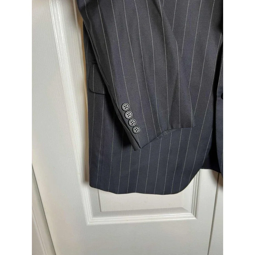 Burberrys Wool Blazer Black Striped 2 Buttons 42r 44rMeasurements In Description